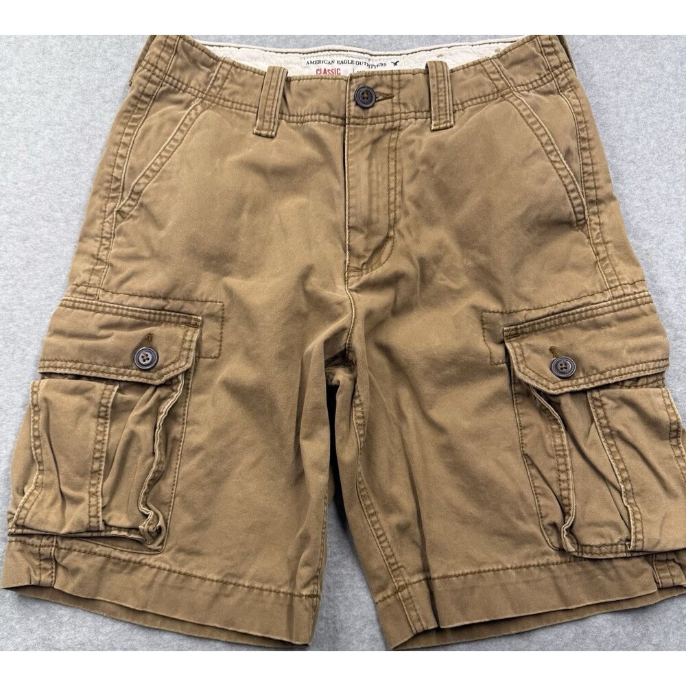 Y2K American Eagle Outfitters Men's Cargo Shorts Cotton Brown Cargo Pocket Baggy